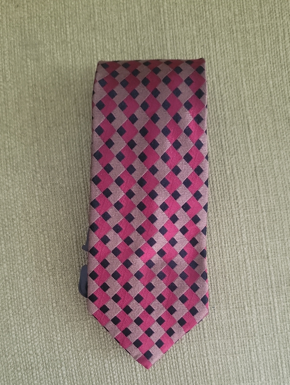 Yves Saint Laurent Pink and Black Geometric Silk Tie